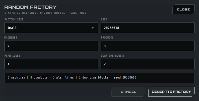Random Factory modal.