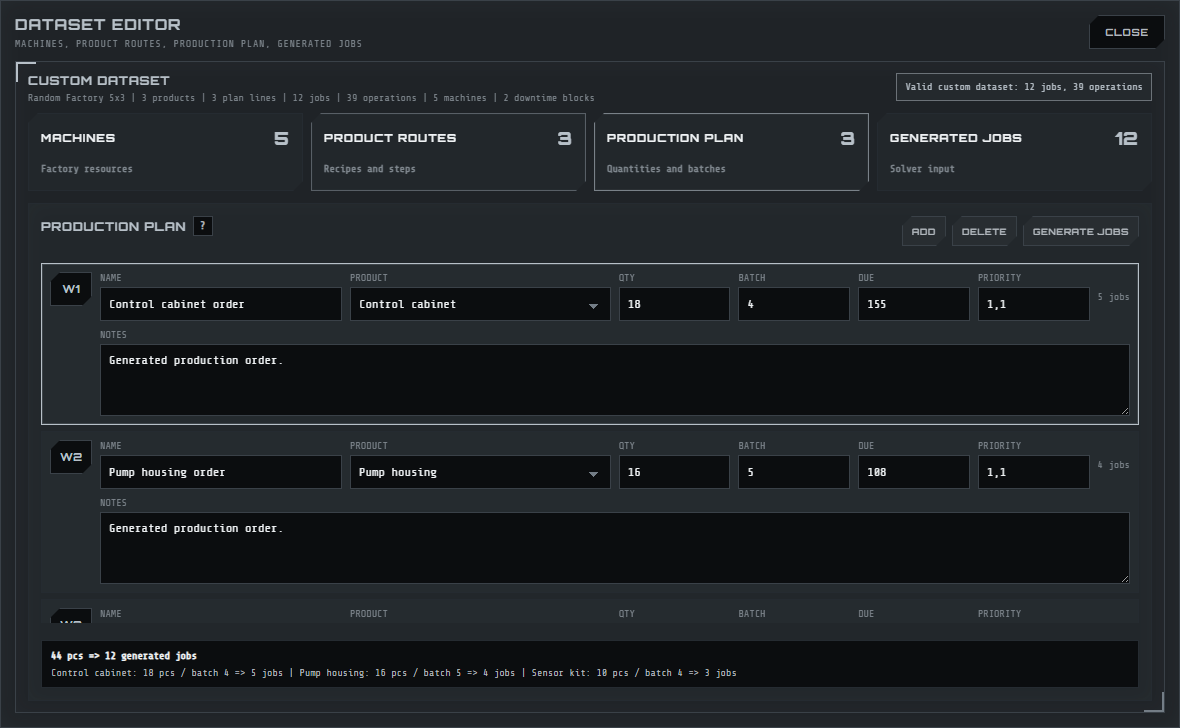 Production plan editor.
