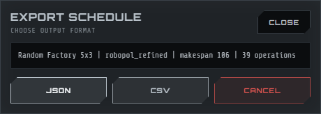 Schedule export dialog.